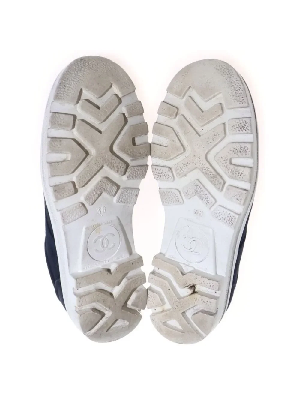 Chanel CC Logo Vintage Sneakers Flat Shoes Navy White Canvas